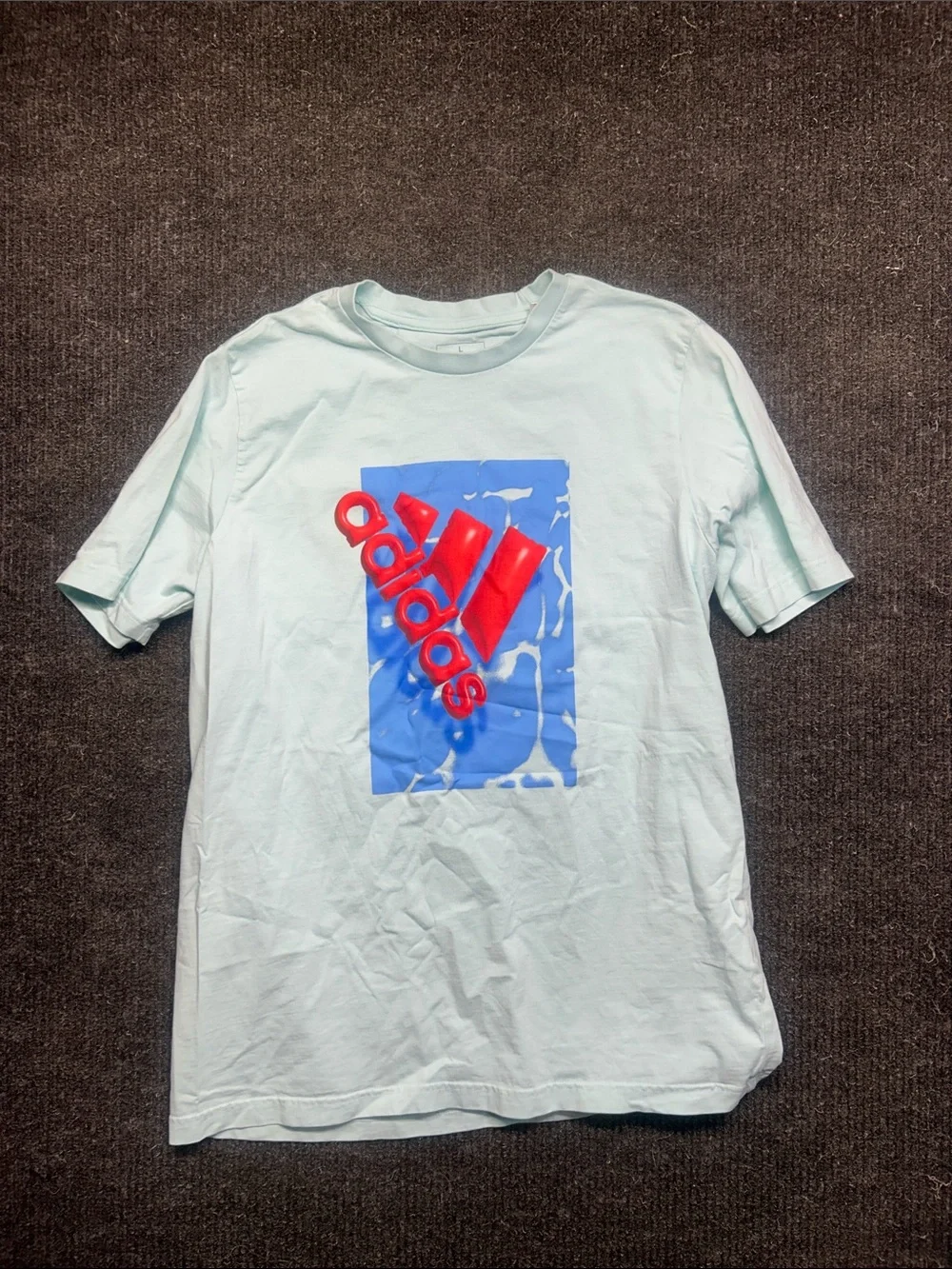 adidas Mint Short Sleeve Tee with Red Logo and Blue Graphic Panel